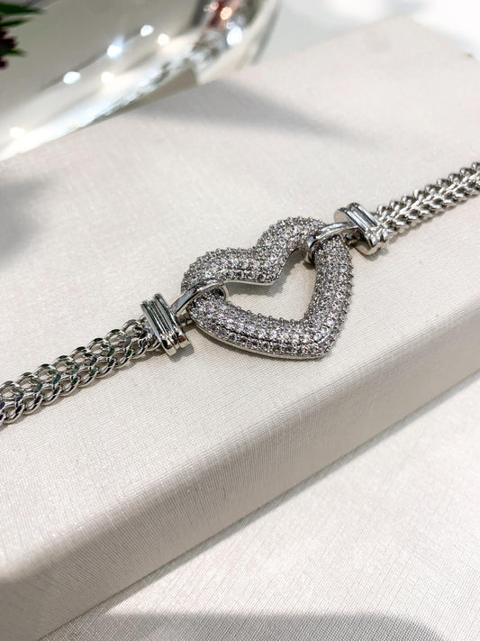 Pulseira coração cravejado