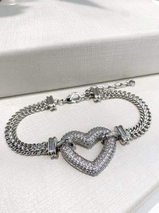 Pulseira coração cravejado